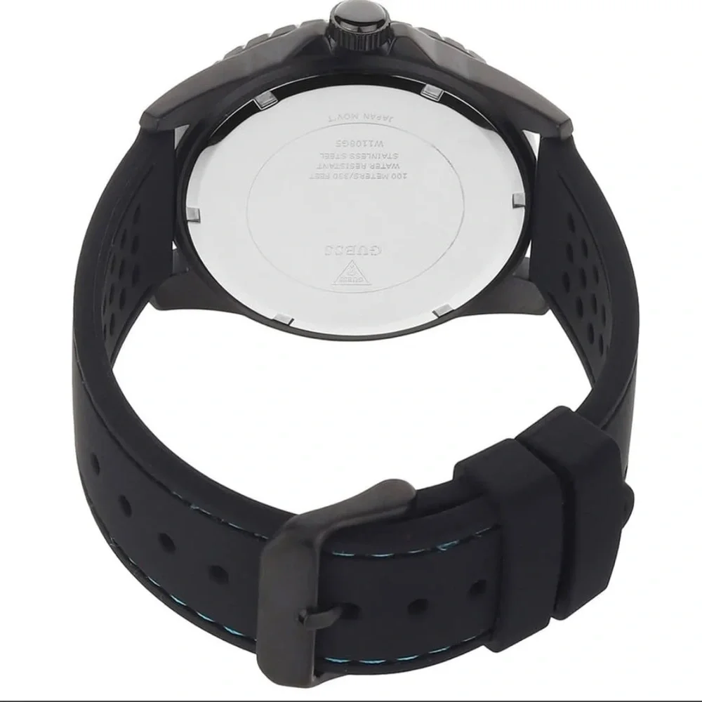 RARE Guess Men’s‎ Quartz Silicone Strap Black Dial 44mm Watch W1108G5